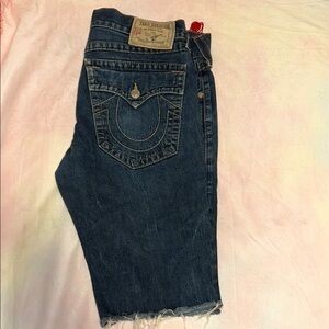 True Religion Dark Blue Denim Cutoff Shorts
